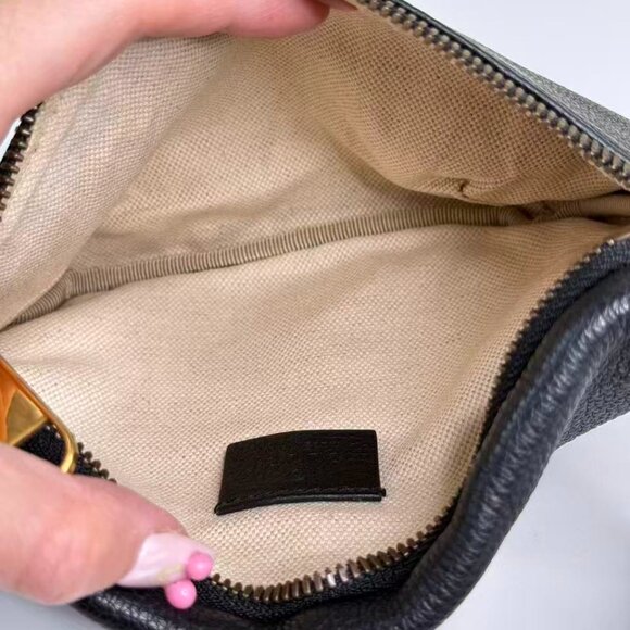 Gucci Black Leather Printed Bum Bag with Green & Red Stripes and Gold Hardware - Picture 8 of 8